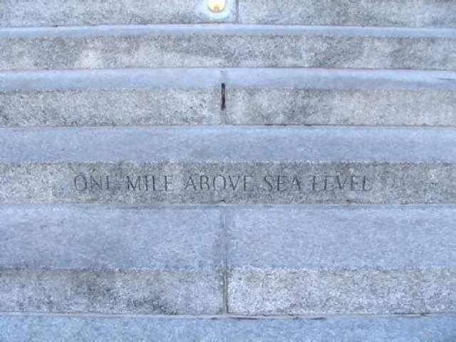 May

Marker on steps indicating 1 mile above sea level at the State Capital
Denver, Colrado
